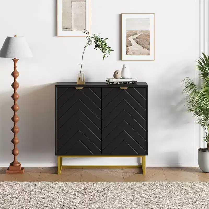 Acekool Modern Herringbone Sideboard Buffet Cabinet with Adjustable Shelf, Storage Console, for Dining Room Living Room Entryway