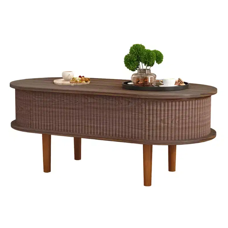 NAYSAYE Lift Top Coffee Table End Table Fluted Wooden Center Table with Hidden Storage for Living Room Office, Dark Brown, 40*18.89*15.75