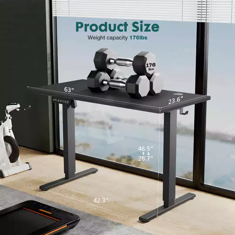 AYEERTY Electric Adjustable Standing Desk, Sit-Stand Home Office Table with Hooks and Wire Hole Black
