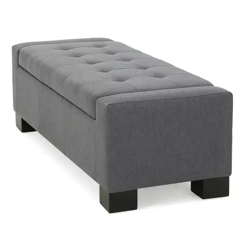 Gray Storage Ottoman Bench for Living Room, Office & Bedroom