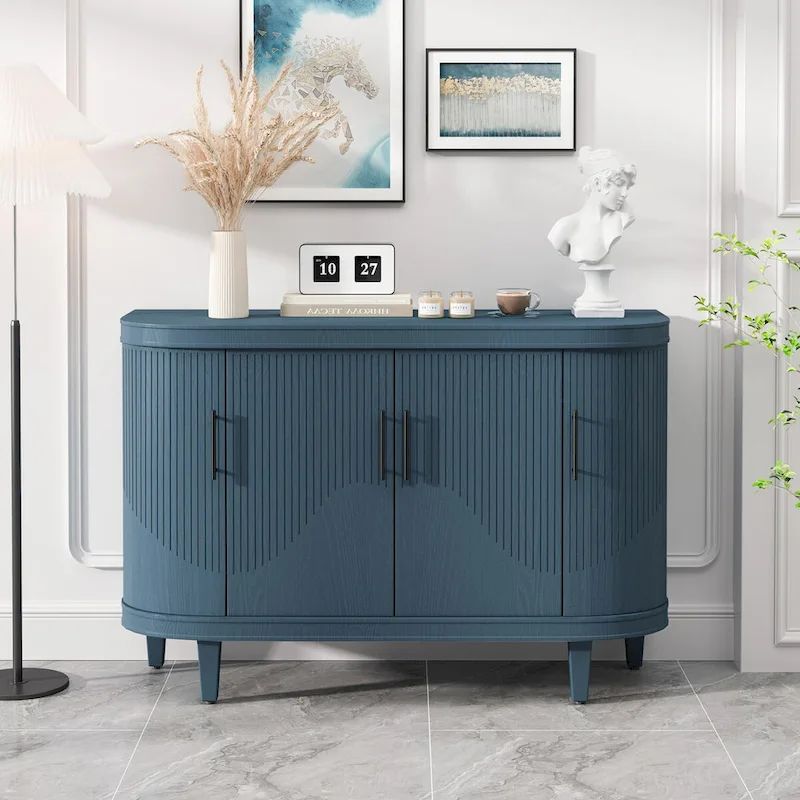 Modern Curved Sideboard Storage Cabinet with 4 Doors and Adjustable Shelves