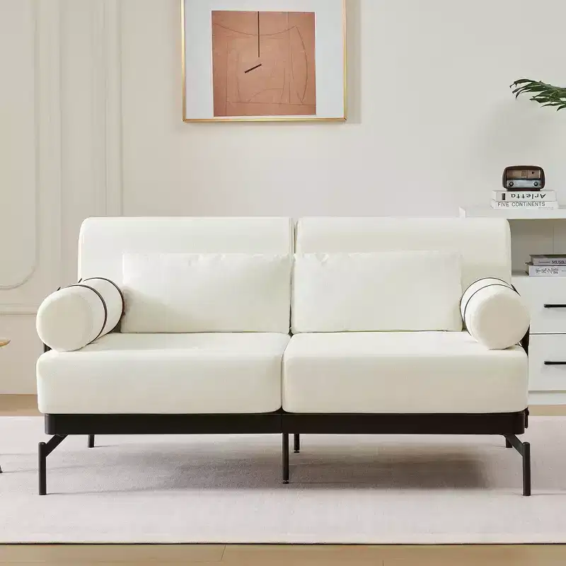 2-Seater Loveseat Sofa with USB Ports & Cylindrical Armrests, Beige/Green/Grey/Red