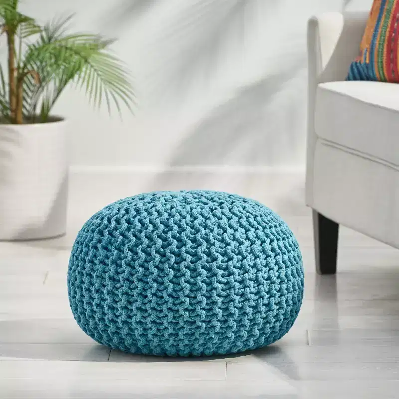 20H Knitted Round Pouf for Living Room