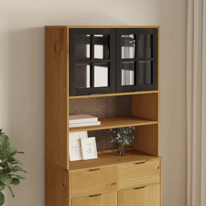 Top for Highboard with Glass Doors, Solid Wood Pine - 31.5 x 14.6 x 39.4