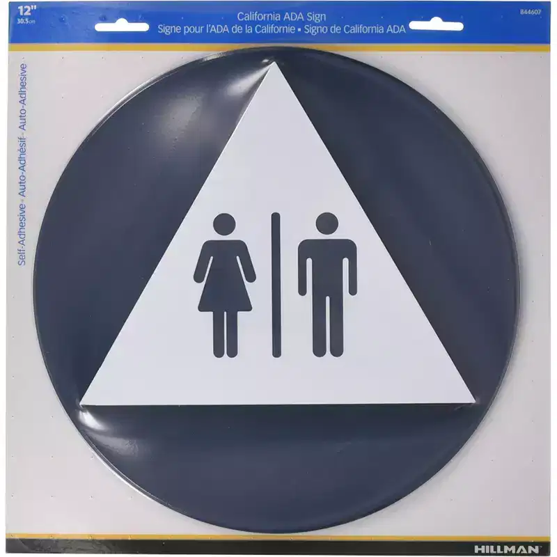 Hillman English Blue Restroom Plaque 12 in. H X 12 in. W - Case of 6