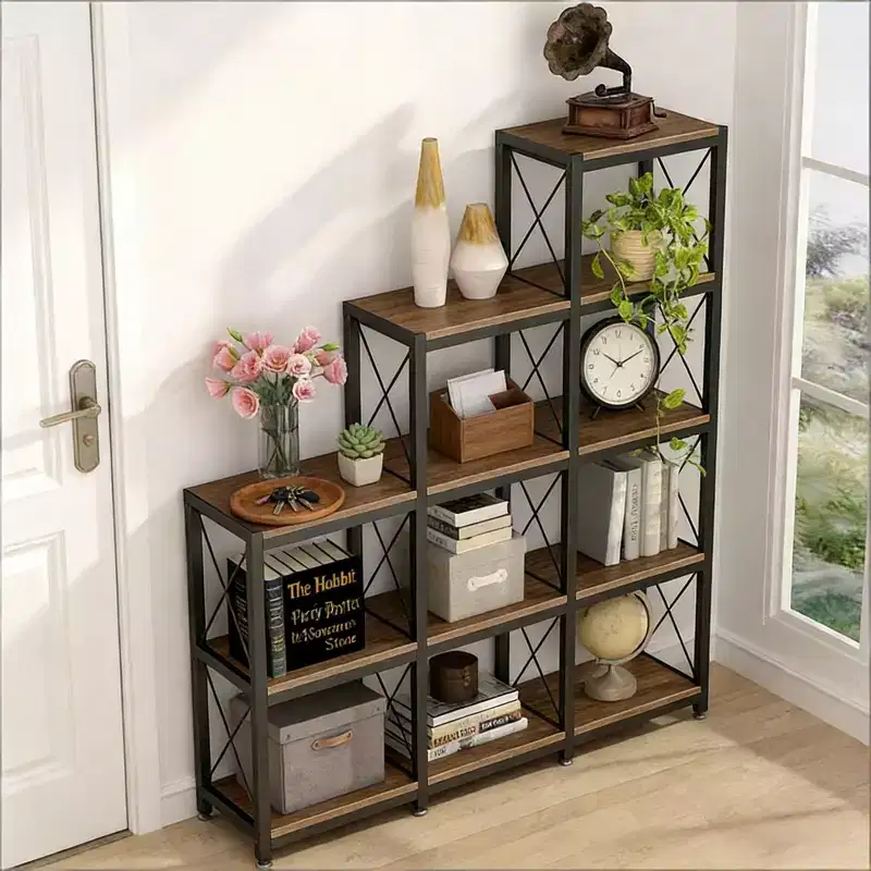 GDFStudio Eveline Modern 4-Tier Metal Ladder L-Shaped Bookshelf
