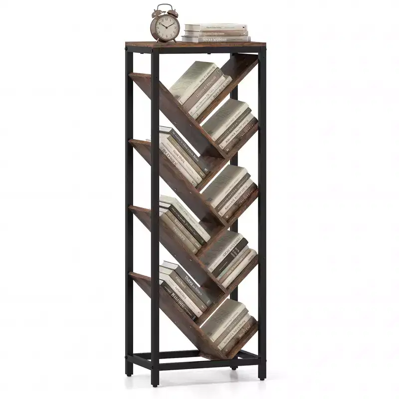 9-Tier Tree-Shaped Freestanding Bookcase - Corner Narrow Display Shelf