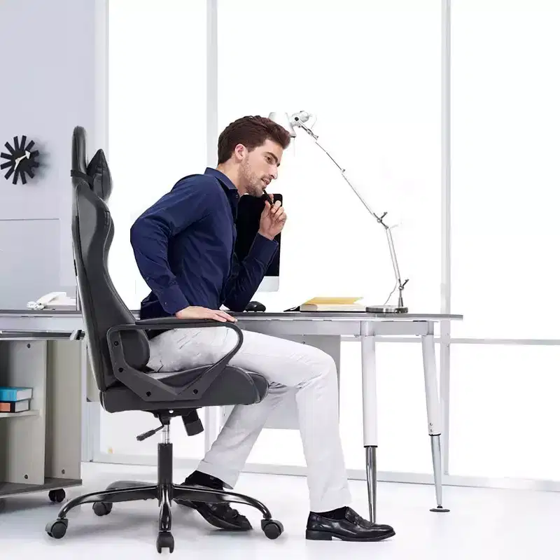 High-Back Gaming & Office Chair with Lumbar Support - PU Leather, Swivel