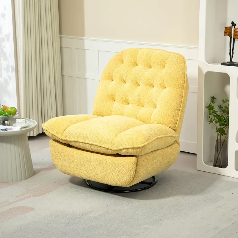 Yellow Oversized Chenille Upholstered 360 Swivel Glider Rocking Manual Recliner with Extended Footrest and Tufted Back