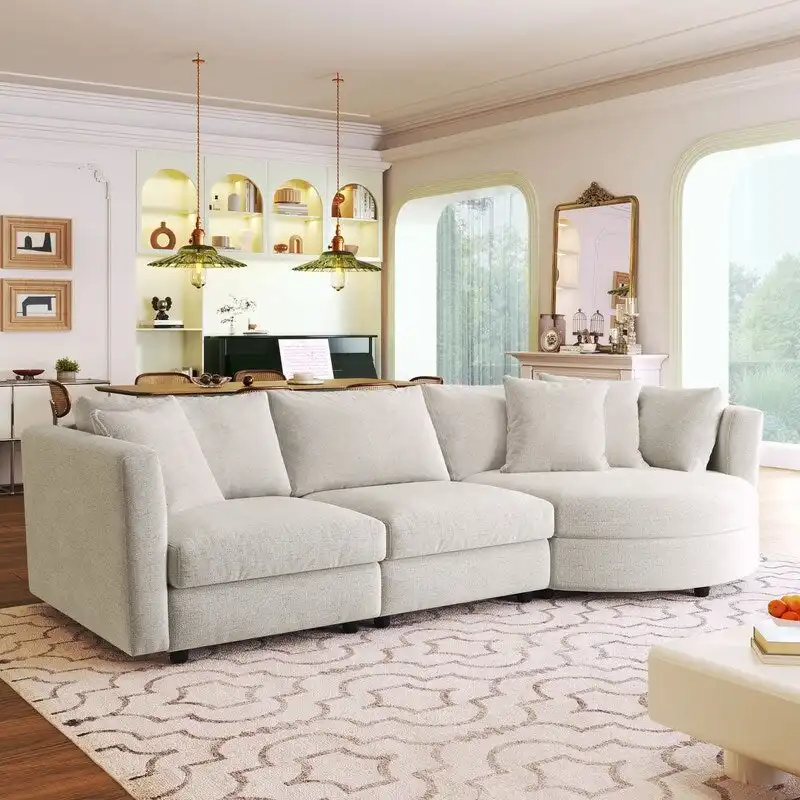 Modern Cushioned Combination Sofas with 3 Pillows and Curved Seat