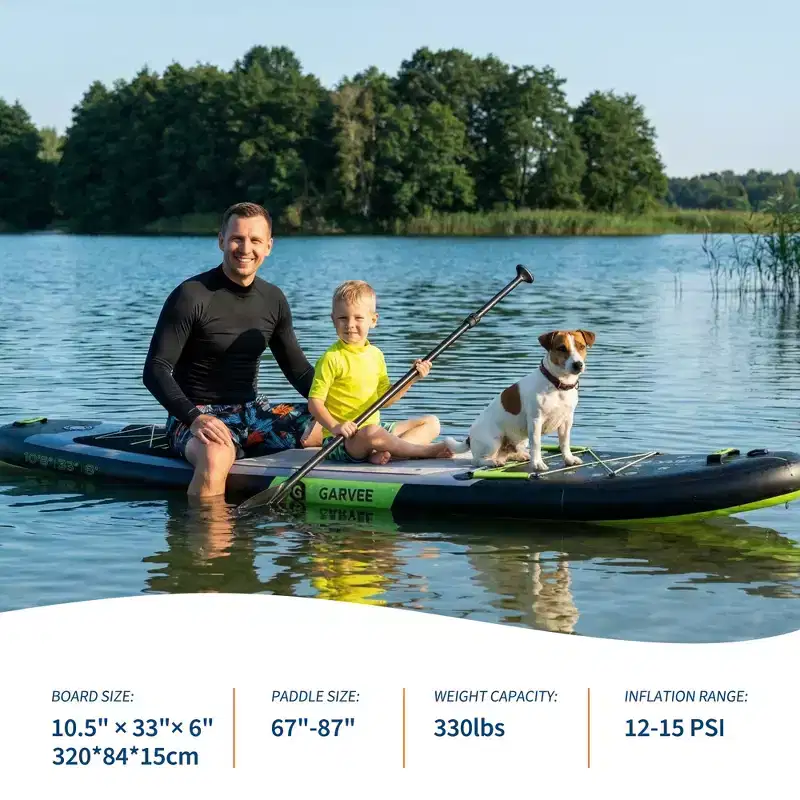 Large Inflatable SUP Board Set, Paddle Board with Camera Mount, Non-Slip Deck, Adjustable Paddle, Safety Leash, Backpack Repair Kit, All Skill Levels
