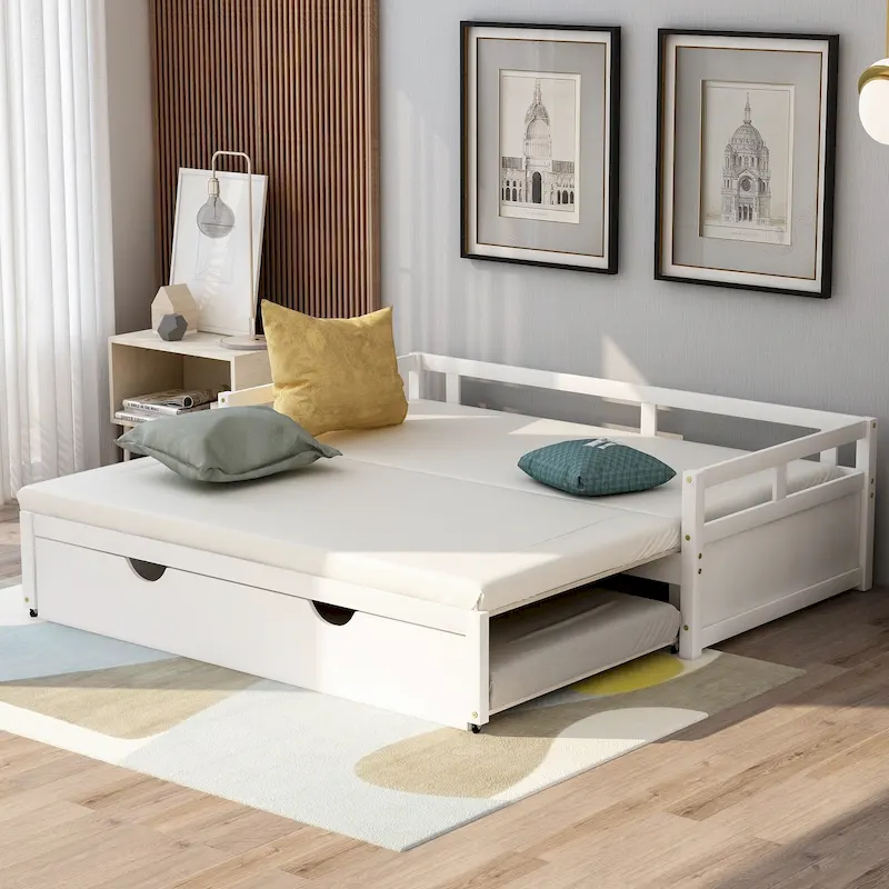White Pine Wood Twin Daybed with Pull-Out Trundle and Slat Kit