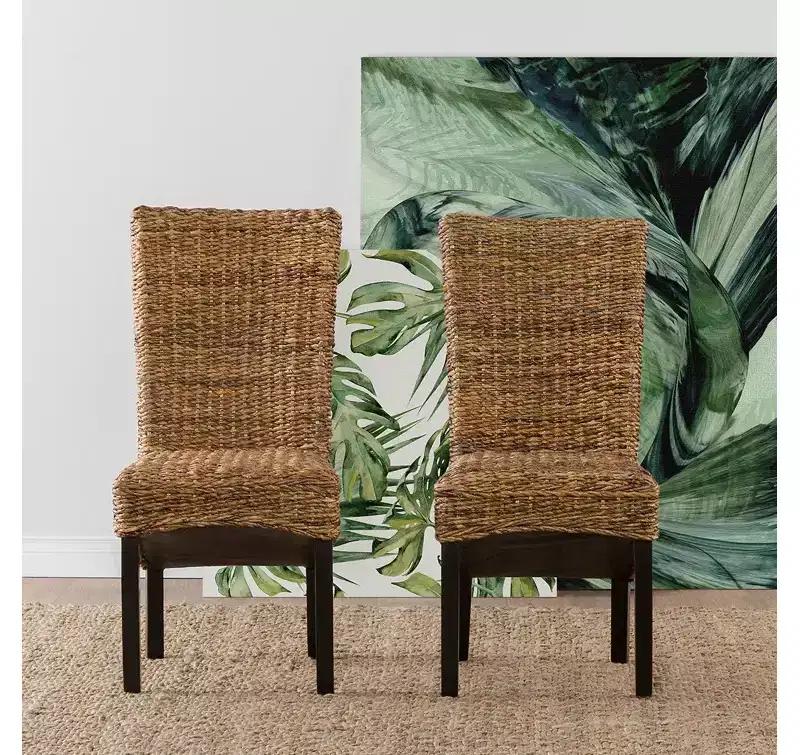 Christopher Knight Home Classic Harper Rattan and Wood Dining Chair (Set of 2), Brown/Black