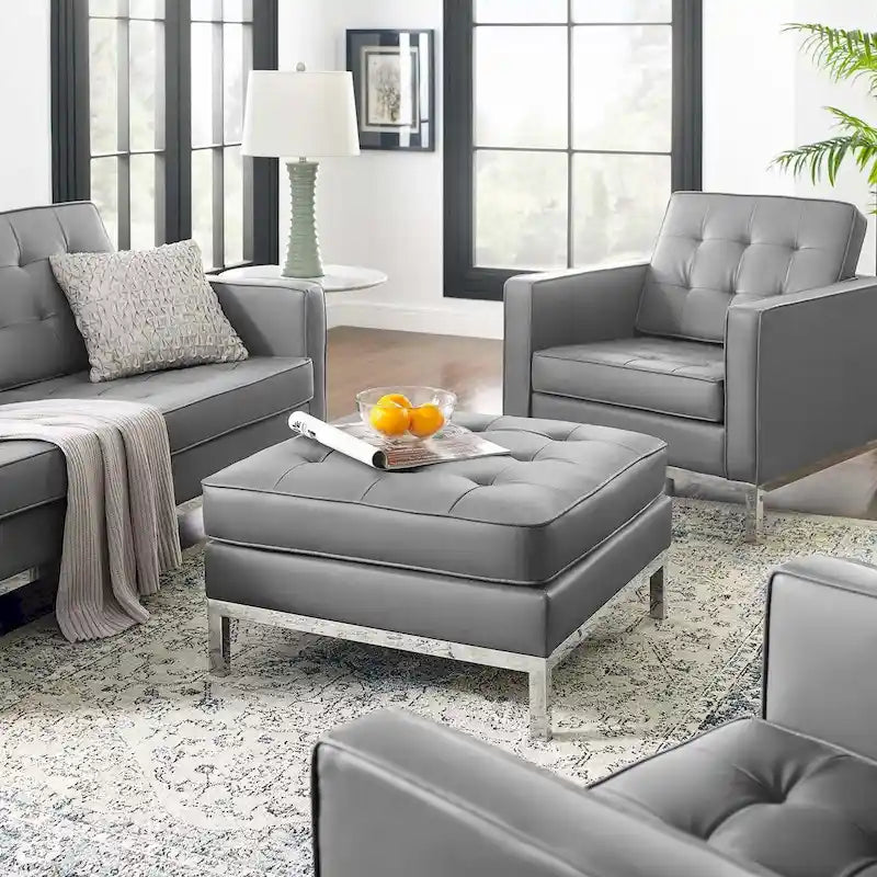 Loft Tufted Vegan Leather Ottoman