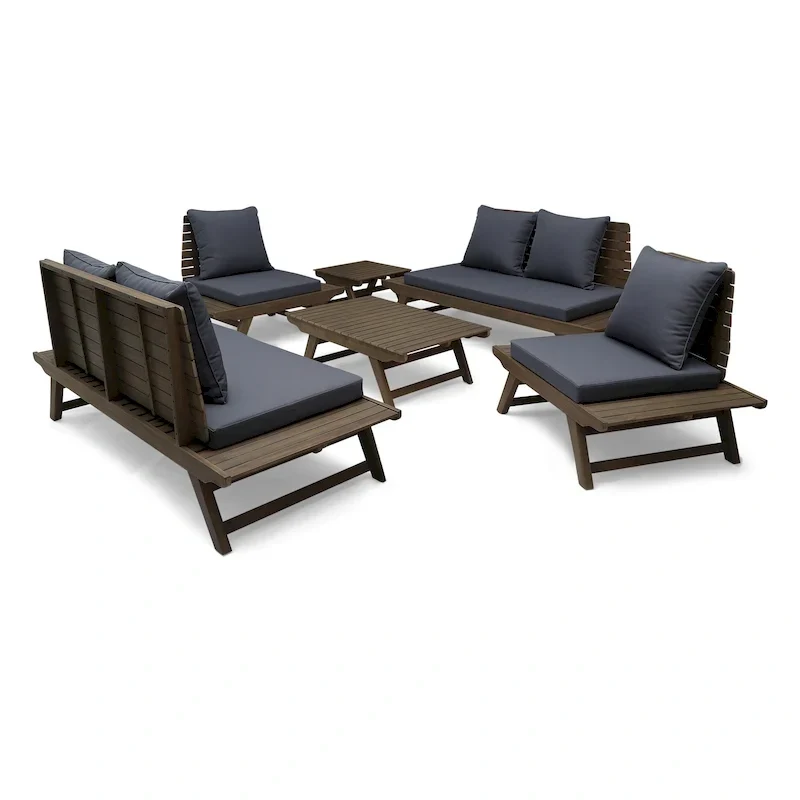Sedona Outdoor 6 Seater Acacia Wood Chat Set with Side Table and Coffee Table by Christopher Knight Home