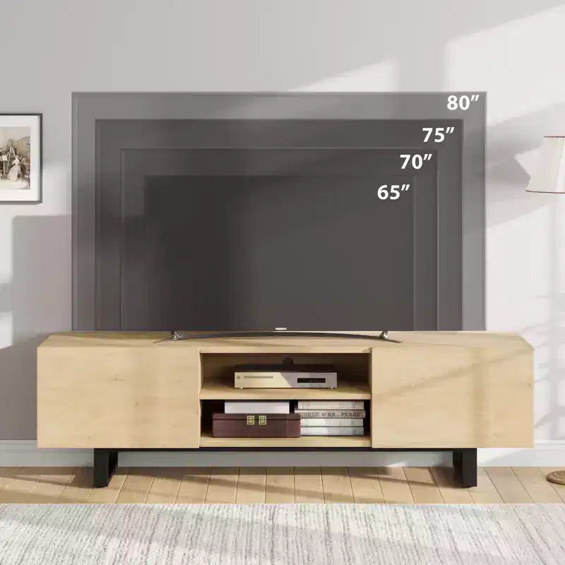Industrial TV Stand for 80 Inch, Modern Entertainment Center with 2 Drawers, Wooden Media Cabinet