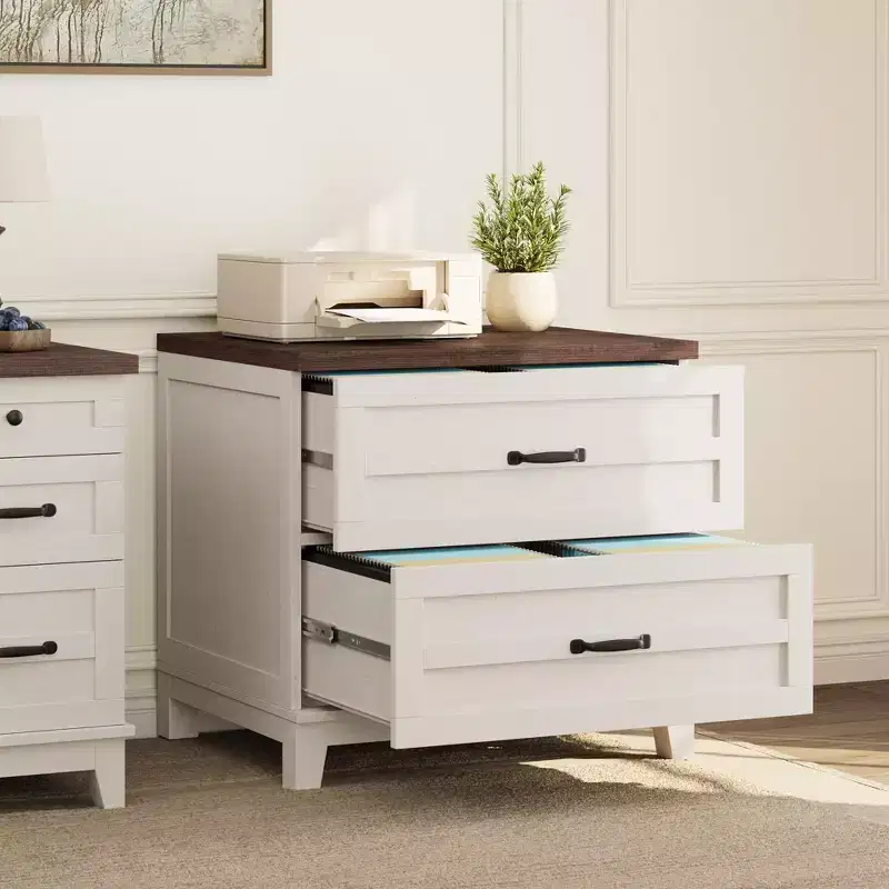 Farmhouse 2-Drawer File Cabinet, Wood Storage Lateral Filing Cabinet with Fully Extension Drawers, Multi-Scene Organizer for Bedroom/Office/Kitchen