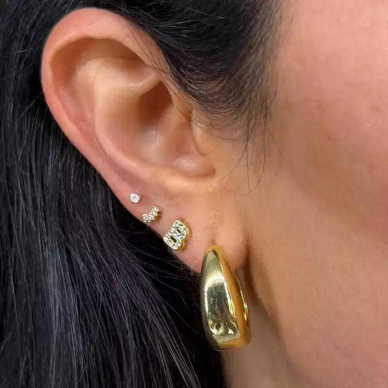 EVRY JEWELS WATERPROOF Gold or Silver Plated Stainless Steel Crystal Initial Stud Earrings