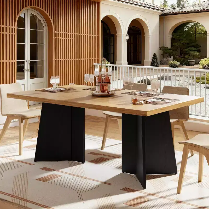 COZONY Long Dining Table, Modern Kitchen Table w/ Large Tabletop & Pedestal Base, Sturdy Farmhouse Style, Spacious Seating, Easy Assembly