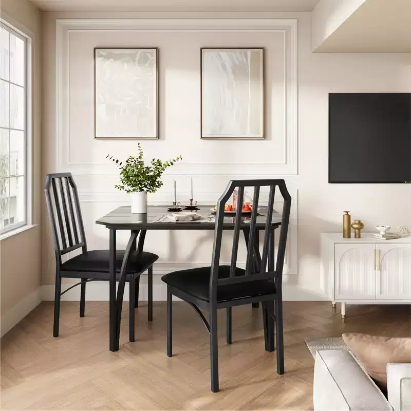 Kitchen Table Chairs Set of 4, Dining Table Set for 4 w/Chairs, 4 Pieces Kitchen Table Set with Upholstered PU Chairs & Metal Frame for Small Space
