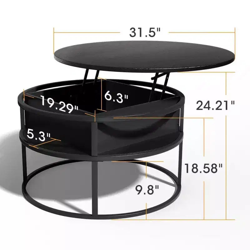 Coffee Table with Lift Top and Hidden Storage, Round Center Table for Living Room