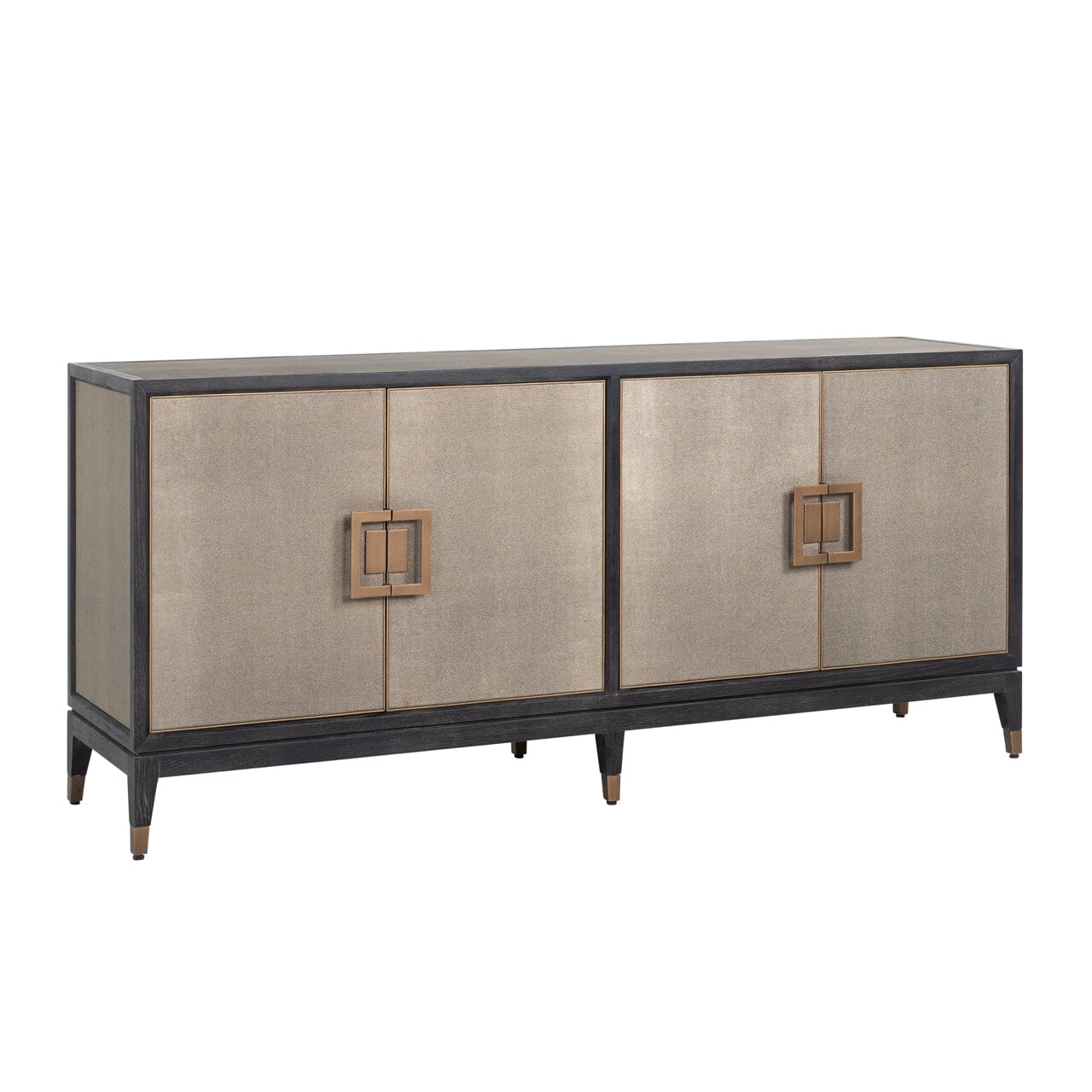 Black Wood & Shagreen 4 Door Sideboard with Brass Handles