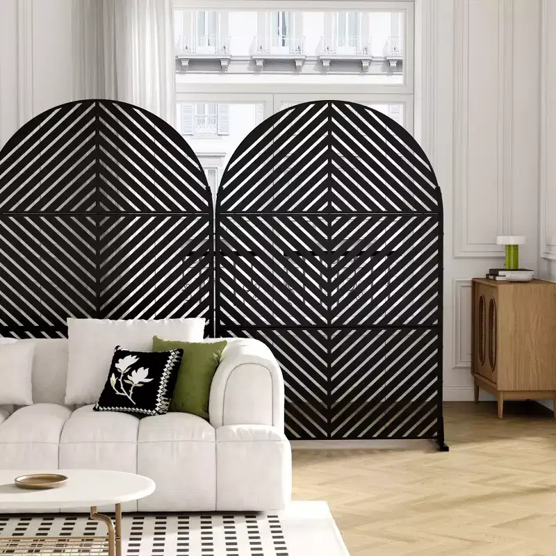 Black Arched Galvanized Steel Louvered Privacy Screen 183x120x40cm