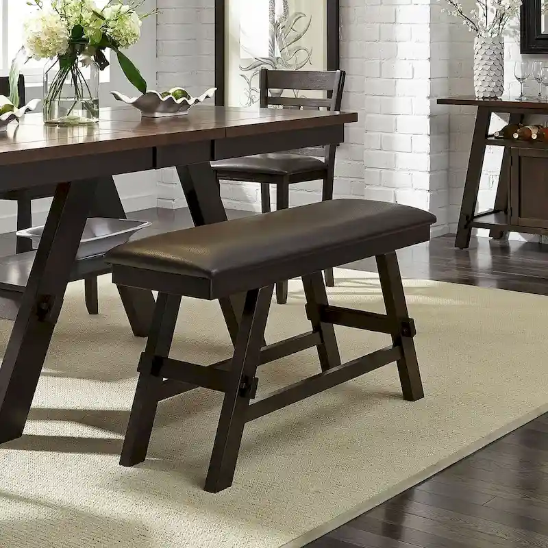 Dark Espresso & Grey Upholstered Counter Bench, 1-Seat
