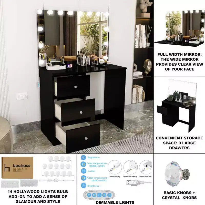 Elvira Lighted Makeup Vanity - Boahaus