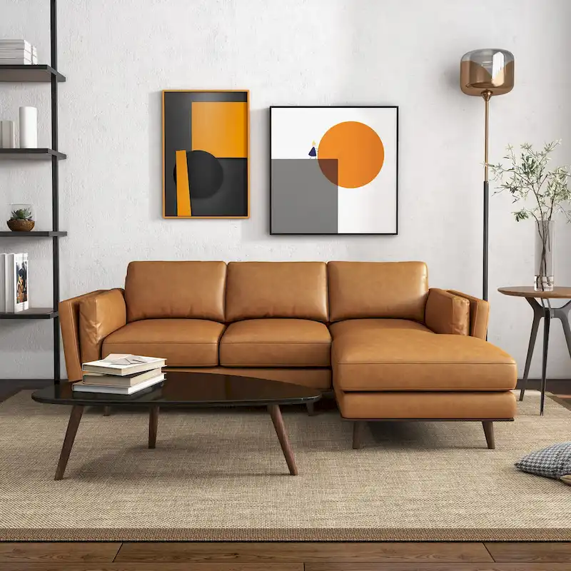 Florencia Modern Living Room Top Leather Corner Sectional Couch in Tan