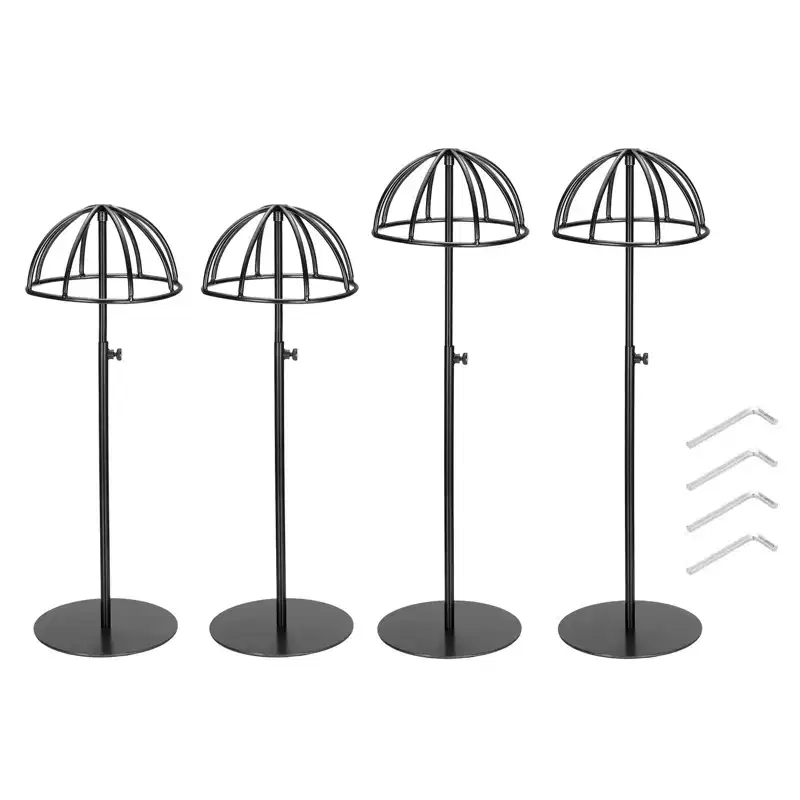 Unique Bargains Stainless Steel Adjustable Height Hat Stand Holder Wigs Display Rack