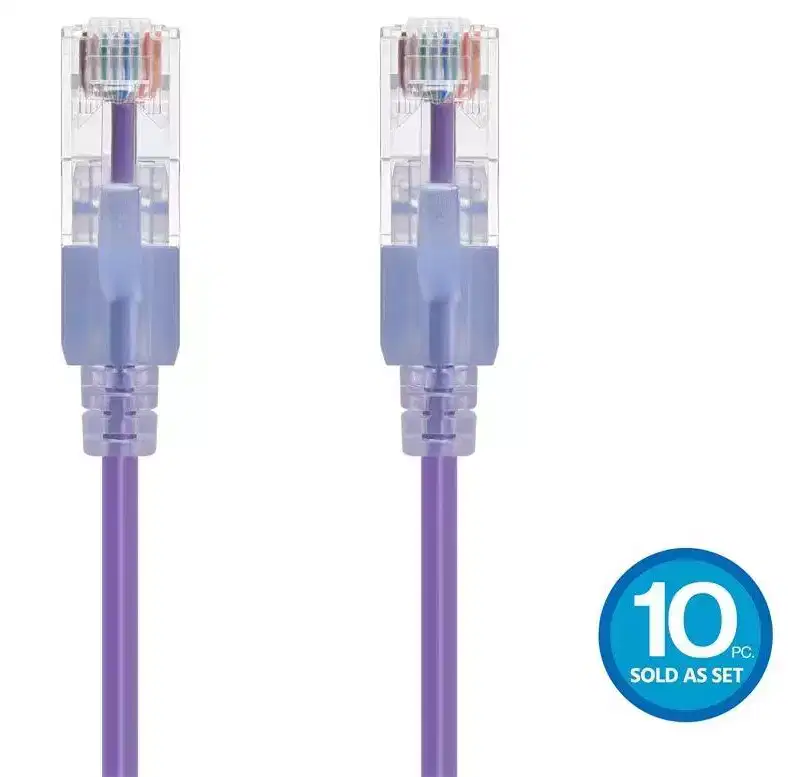 Monoprice Cat6A Ethernet Patch Cable - 5 Feet - Purple (10 Pack) Snagless RJ45 550Mhz UTP Pure Bare Copper Wire 10G 30AWG - SlimRun Series