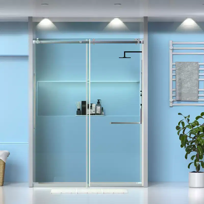 Fixed Shower Door 34 X 72 Clear Tempered Glass Shower Screen Panel for Walk-in Bathroom, Black Framed 3 Pieces Shower Glass