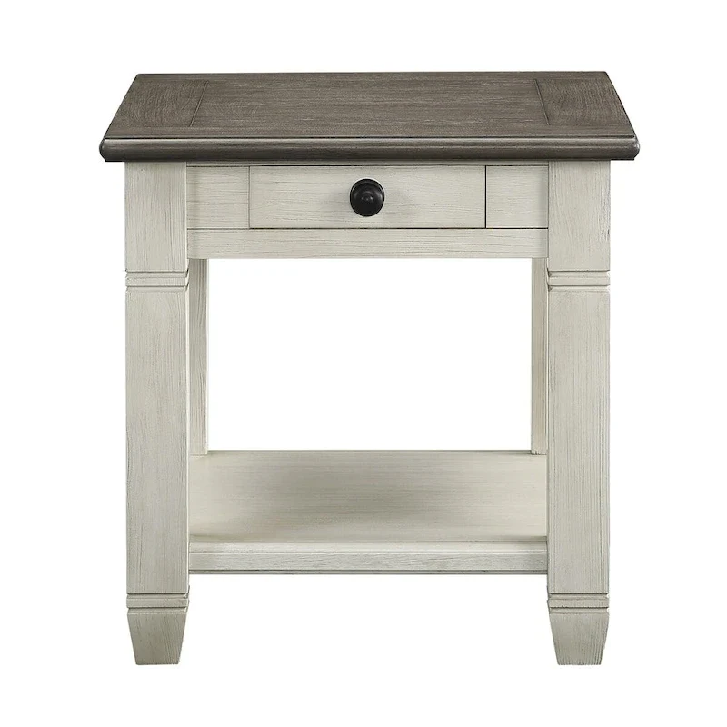 Antique Finish 1pc End Table with Drawer Bottom Shelf Wooden Side Table