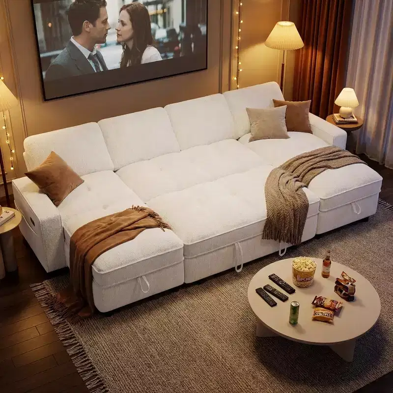 104" U-Shaped Convertible Sleeper Sofa Bed with Storage