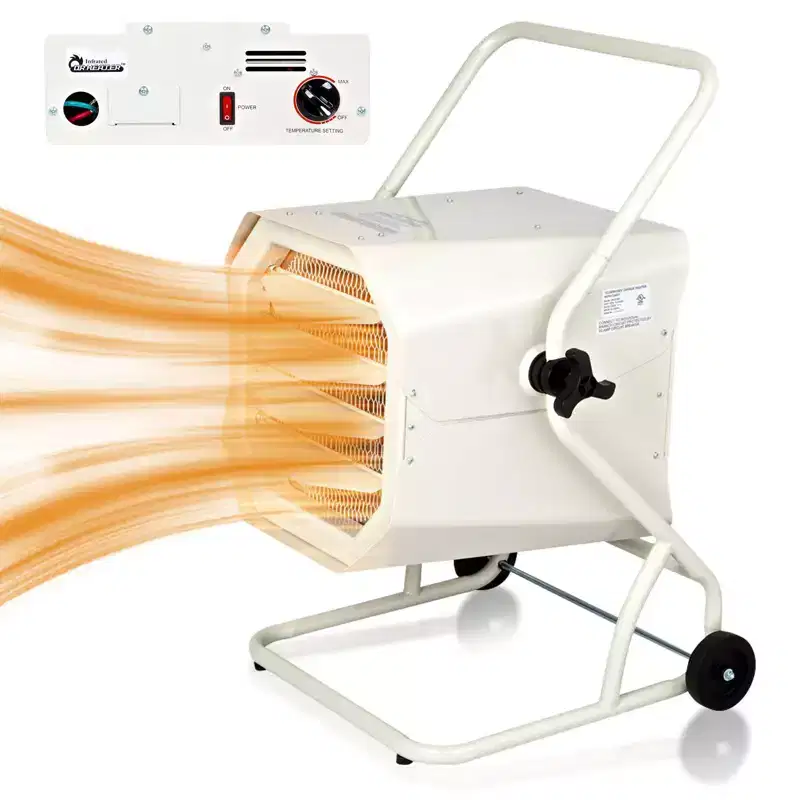 DR. INFRARED HEATER DR-910M, 240V 10000W Heavy-Duty Hardwired Shop Garage Heater with Cart and Adjustable Thermostat, White