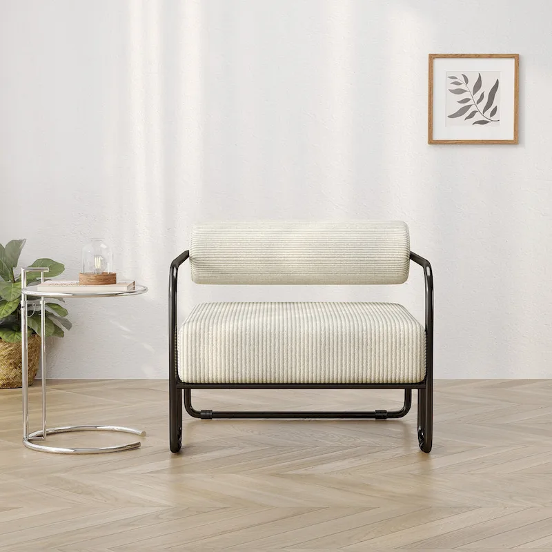 Living Room Corduroy Upholstered Accent Chair with Iron Frame