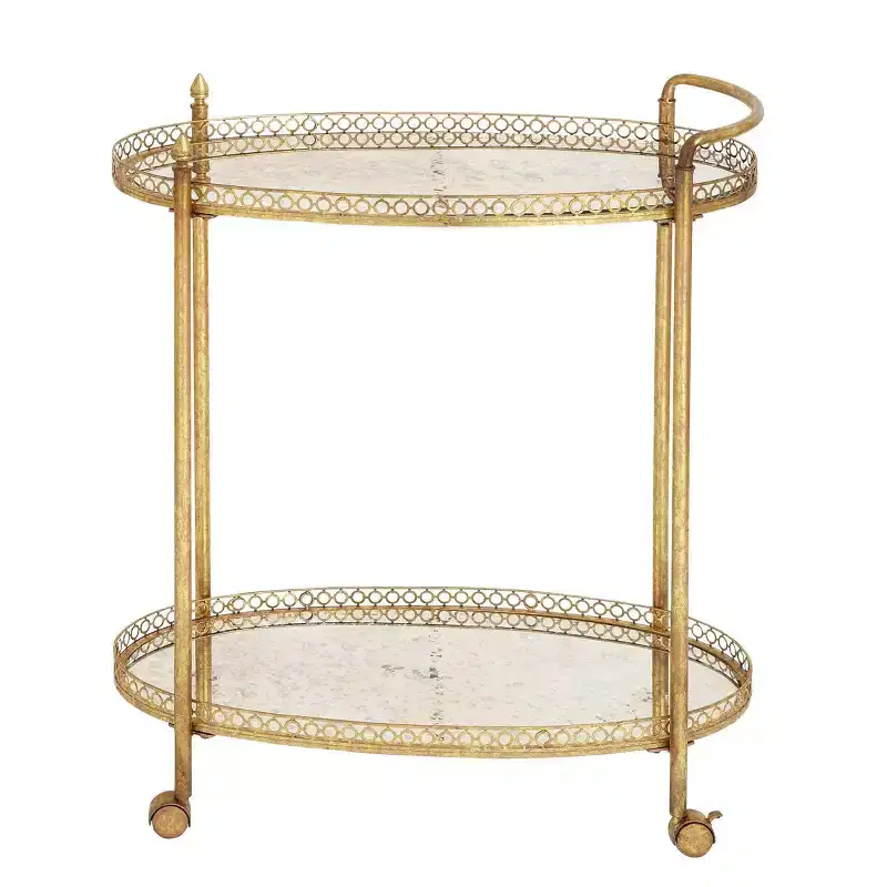 Gold, Traditional Style Rolling Bar Cart, 1-Person