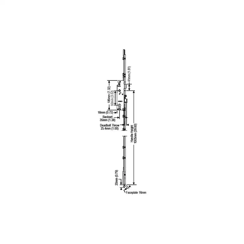 Brixwell 850-8779263 Manual Shootbolt Lock Ext 1-3/8 Backset 1in Deadbolt throw 39.60in Handle Height .79 Shootbolt 5/8 Faceplate