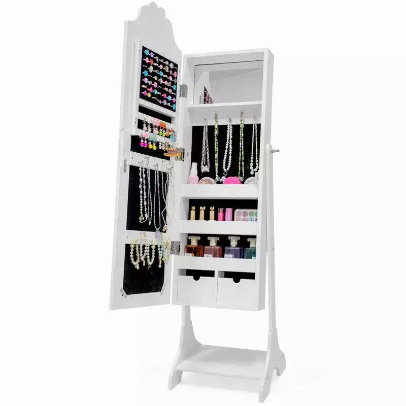 Karl Home Heart MDF Kids Jewelry Cabinet in White Jewelry Armoire with 1 Door and 1 Shelf