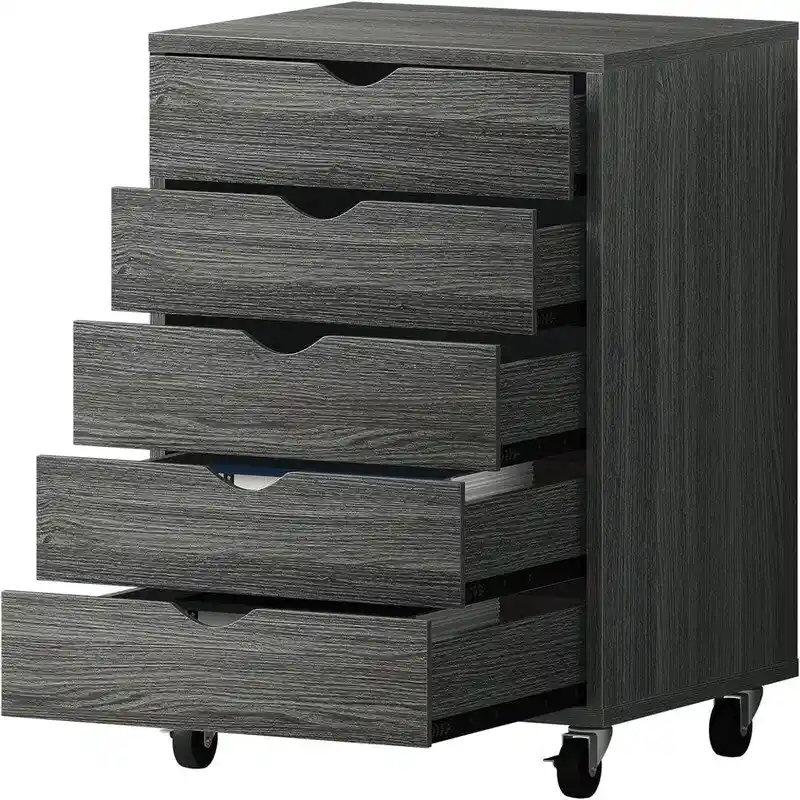 5-Drawer Rolling Storage Cabinet with Lockable Casters, Grey & Black
