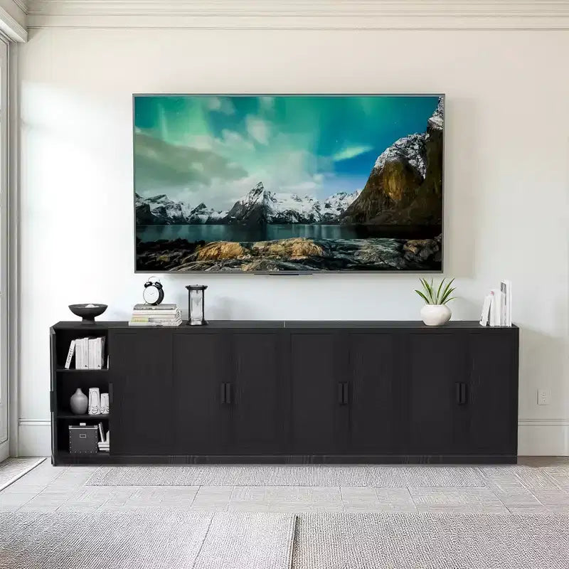 36x124x16 Wood Accent Cabinet in Black, Storage Organizer with Adjustable Shelves for Kitchen Bedroom Entryway Living Room Dinning Room