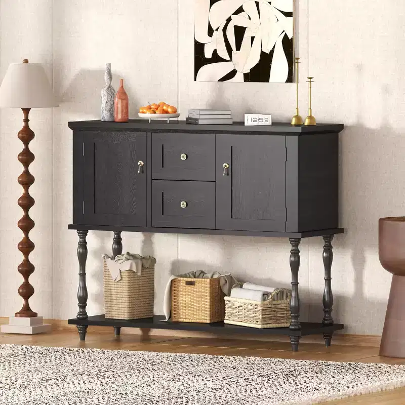 Entryway Table with 2 Drawers, 42 Vintage Console Table with Storage Shelf and 2 Doors, Farmhouse Buffet Sideboard Cabinet for Home Office