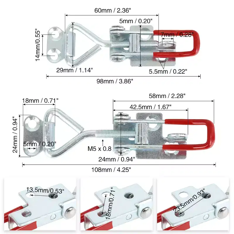 Unique Bargains Car Adjustable Handle Toggle Clamp Latch Lock Hasp with Hole 100Kg 220Lbs 2pcs