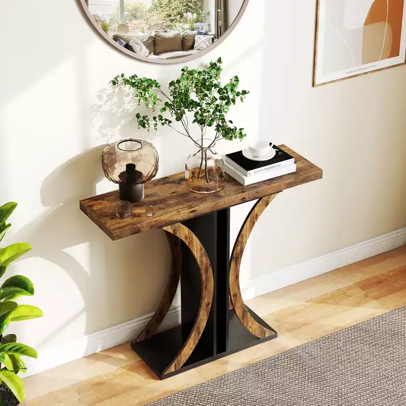 Costway Console Table 40'' Rectangular Entryway Table w/Geometric Frame for Living Room Rustic Brown