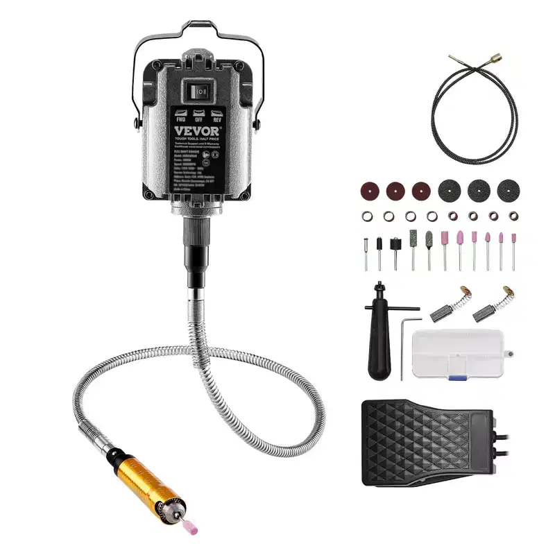 VEVOR Flex Shaft Grinder,1000W 30,000RPM Electric Flex Shaft Rotary Tool Carver,Multi-functional Hanging Grinding Machine with 31PCS Accessories,Gray