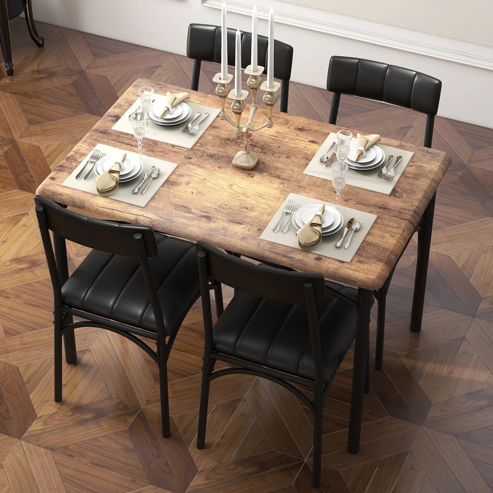 Rectangular Dining Table Set for 4 with Upholstered Chairs