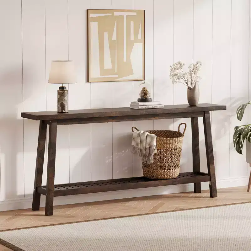 70.9 Entryway Console Table, 2 Tier Narrow Long Sofa Table, Wooden Entry Foyer Table, Behind Couch Table for Living Room, Hallway, Entrance