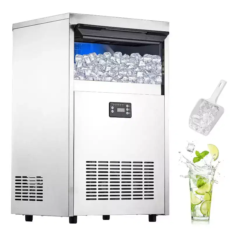 Acekool 100Lbs/24H Commercial Ice Maker - Stainless Steel, 33Lbs Storage, Dual Water Inlets