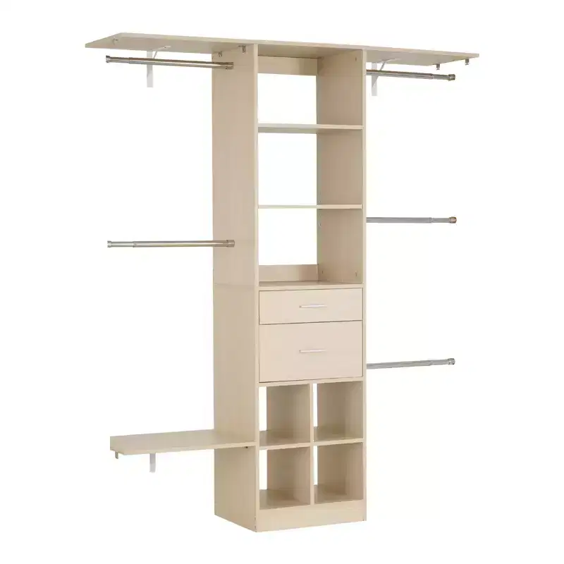 VEVOR Closet System with 2 Drawers, Adjustable Height Wooden Closet Organizers, Modern Walk-in Wardrobe Organization ,Gray